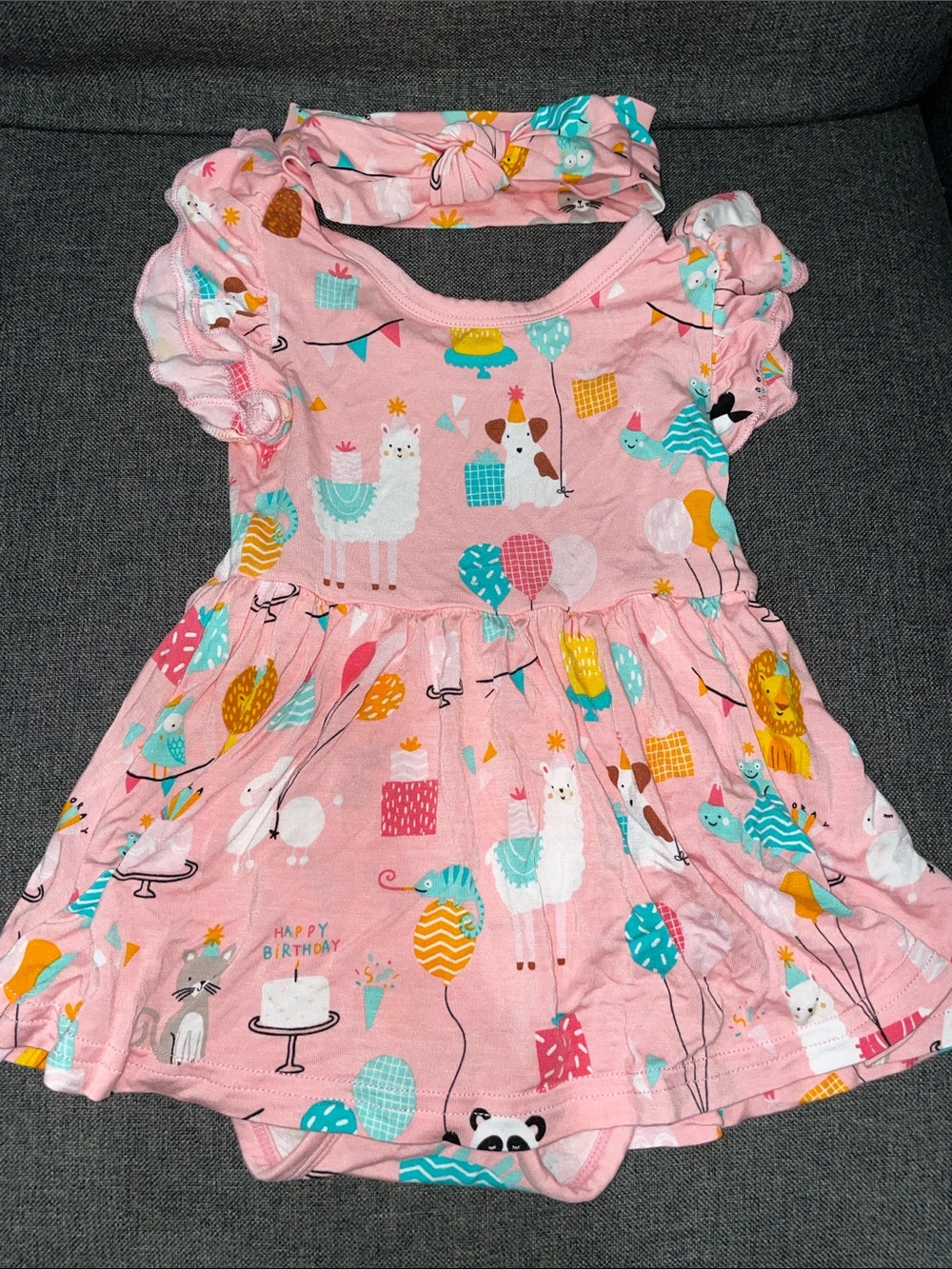 Little Sleepies Birthday Dress w/ Bodysuit and Matching Headband